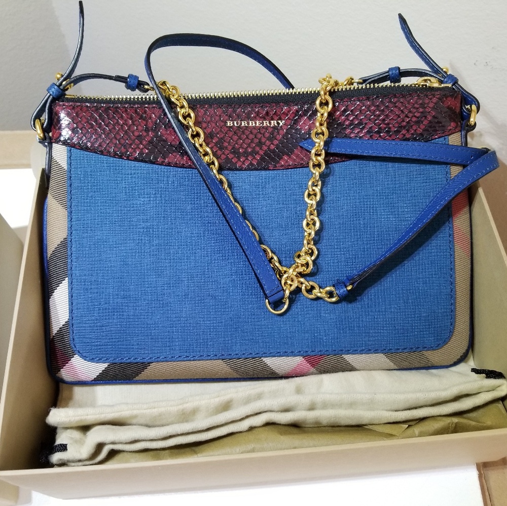 BURBERRY Leather, House Check And Snakeskin Clutc